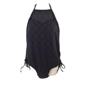 SO One Piece Swim Suit Black Size 0X High Neck Crochet Overlay, NWT